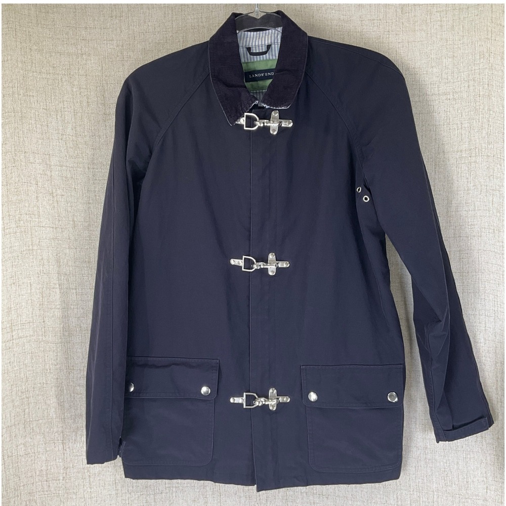 Lands End Mens Navy New England Style Silver Clasp Toggle Jacket Sz M Nautical